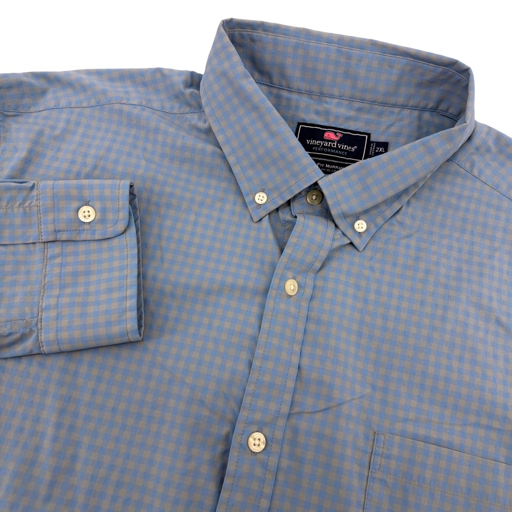 Vineyard Vines Murray Shirt Mens 2XL Blue Gingham Performance Long Sleeve Button